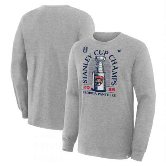 Men Florida Panthers Heather Gray 2025 Stanley Cup Champions Locker Room Long Sleeve T Shirt